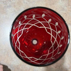 Pier 1 Ruby Red Etched CrissCross Vertical Cuts Wine Glass- NEVER USED