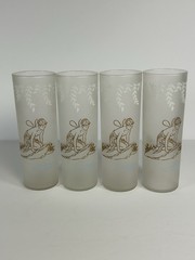 4 Libbey Bar Tumblers Tom Collins White Rock Frosted Glass Fairy Nymph Pixie MCM