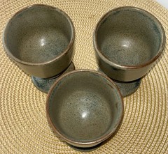 Kilkenny Pottery Goblets (3) Green Blue Hand-Thrown/Glazed 4.25”Hx3”D Ireland