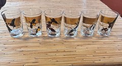 Les Kouba WILD FOWLS GOLD GLASS /TUMBLERS. Set Of 6.