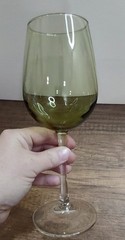Pier 1 Hand-Blown, Pantiago Olive Green Wine Glass Goblet 9” Tall W11