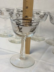 Set of 8 Vintage Libbey Style Silver Leaf Champagne Coupe Sherbet Glasses 5”