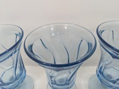 4 Fostoria Jamestown 10 oz Blue Tea Water Goblets Swirl MCM Ice Cream Sundae