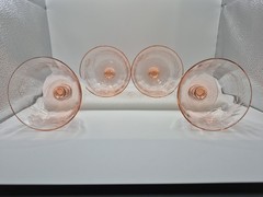 Pink Depression Floral Etched Optic Bowl Champagne Sherbet Glasses Stemware Set4