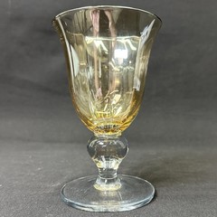Amber Paneled Glass Goblet With Clear Stem And Base, Set Of 3, Vintage