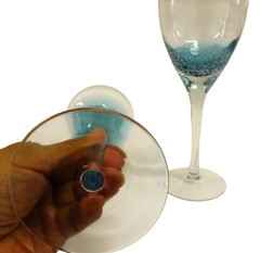 Roscher & Company Teal Blue Aqua Air Bubbles Clear Stem Wine Glasses Set Of 2