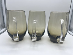 VTG Libbey Tempo Smoke Tawny Handle Glasses Brown Beer Mug Tankard 1960 Set of 3