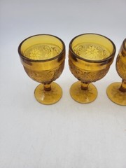 SET OF 4 INDIANA GLASS TIARA PATTERN AMBER SMALL WINE CORDIAL 4” GOBLETS 3oz