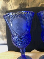Vtg Fostoria Avon Cobalt Blue Glass George Martha Washington 8″ Set of 2 Goblets