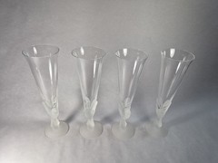 Sasaki WINGS Crystal Glass Frosted Doves Champagne Flutes (Set of 4) Japan 9.25″