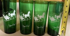 Set of 4 Green Glass Tumbler Glasses 6in Christmas Horses Winter Theme