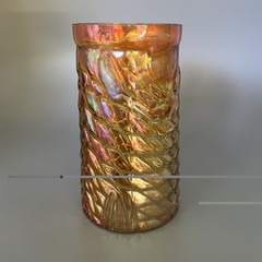 John Cook 2004 Art Glass Iridescent Amber Orange Koi Fish Tumbler Cup