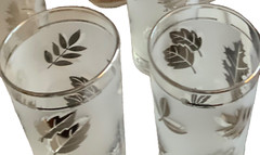 LIBBEY fall leaves metallic silver gray frosted 5″ glasses vintage MCM Set Of 10