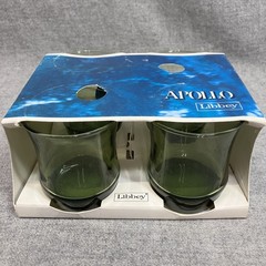 NEW Vtg Libbey Apollo Juice Glasses Avocado Green 4″ Glass SET 4 New Old Stock