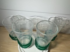 VTG Blenko Bischoff Crackle Glass Emerald Green Double Ring Tumbler High Ball