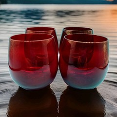 Anchor Hocking Ruby Red Roly Poly Glasses Set of 4 MCM 10oz Cocktail Tumblers
