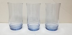 3 VTG BLUE RIBBED BOTTOM GLASSES TUMBLERS 5 1/8″