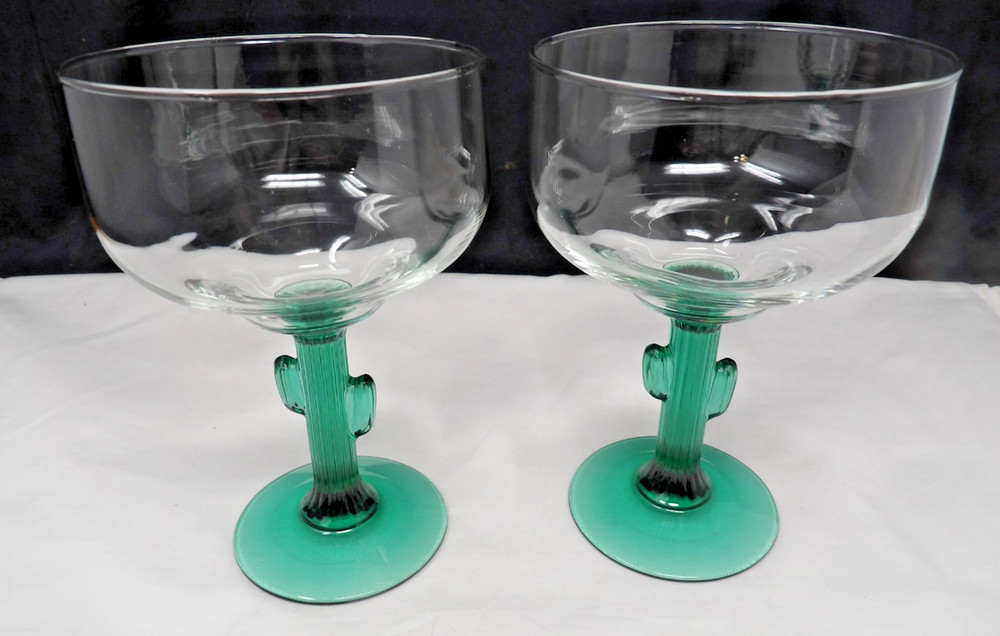 2 Vintage Retro Libbey Glass Company Juniper 16oz Cactus Margarita Glass 6 1/4″