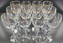 (12) Lenox Monroe Gold Trim Water Goblets Set Crystal Clear Elegant Stemware Lot