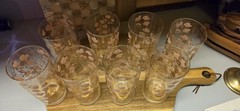 MCM Fred Press Pink & Gold Dogwood Highball Glasses Vintage Barware Cocktail Set