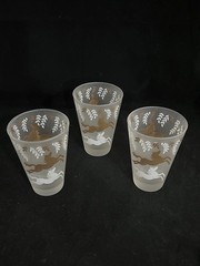 Libbey Cavalcade 3 Glasses W/cocktail Mixer Frosted Gold & White Jumping Horse