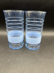 Vintage Libbey Glasses Tumblers 6” Periwinkle Blue Striped 2 pc 12 oz