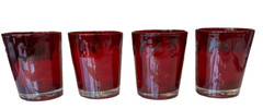 Mid Century Tumblers Bubble Cased Glass Drinks Ruby Red Set of 4 3.5 D x 4.25 H