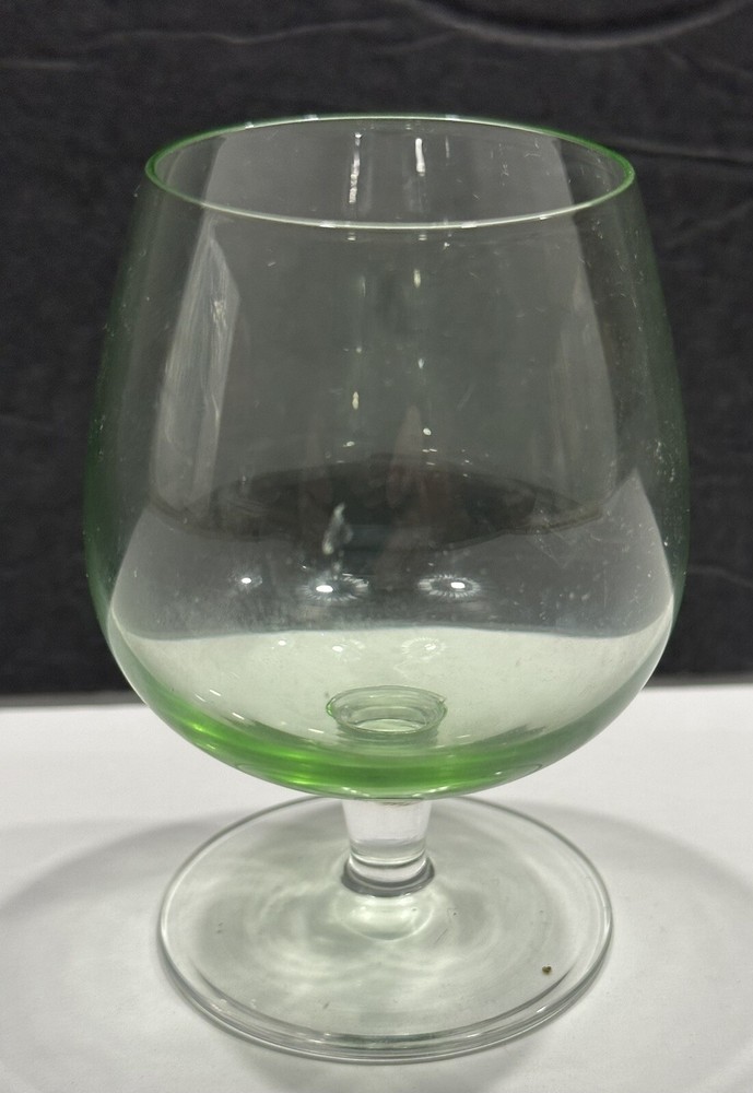 VTG Clear 3” Green Tint Hand Blown Shot Glass Brandy Snifter Barware Man Cave