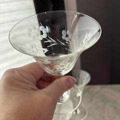 Vintage 50s Etched Polka Dot Floral Sherry, Liqueur, Wine Glasses Set Of 5