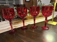 Set of 4 Waterford Marquis Crystal Brookside Red Water Goblets 8.5″H