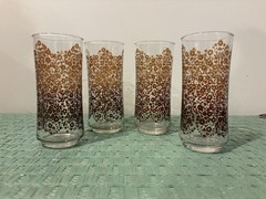 Libbey Amber/Brown Flower Power 70’s Prairie Glasses/Tumblers Set Of 4- Vtg