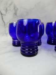 Eigth Imperial Glass Shaeffer Cobalt Blue Tumbler Glasses w/ Platinum Silver