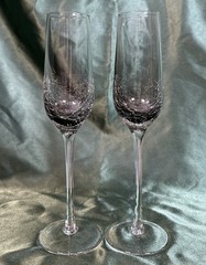Set Of 2~Pier 1~Smoke Gray Crackle Glass~Champagne Flutes