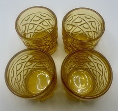L.E. Smith Amber Vintage Lowball Tumblers Geometric Pattern MCM
