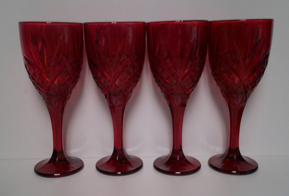 Godinger DUBLIN (RED) All Purpose Wine Goblets SOLD IN SET OF FOUR RUBY GLASSES