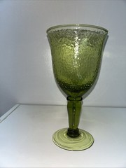 Set Of 3 Pebbled Green Glass Goblet Pedestal Glass MCM Avocado Green Glass EUC