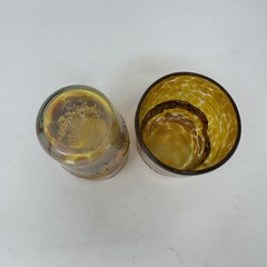 John Barber Art Glass Hand Blown Tumblers Signed Set of 2 Gold Iridescent Beaded