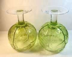 VTG Set Of 2 ~ Sigma Secla Portugal Cabbage Leaf Green Glass Goblet MCM