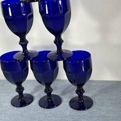 6 Libbey Gibraltar Duratuff Cobalt Blue Glass Water Wine Iced Tea Stem Goblets