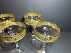 VTG Set of 5 Cristalleria Fratelli Fumo Crystal 24k Gold Rim Champagne Glasses