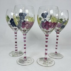 Vtg Home Essentials & Beyond Vineyard Hand Painted Grapes Wine Glasses Set Of 4