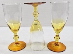 (3) Libbey Forever Amber Whiskey Sour Glasses Set Clear Yellow Stemware MCM Lot