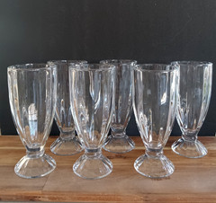 Retro Ice Cream Sundae Milkshake Glasses Ribbed Footed Set of Six Diner Style