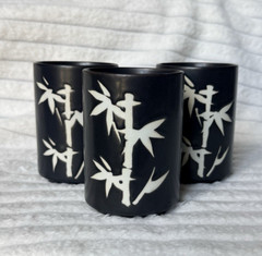 Japanese Bamboo ‘Dancing Wind’ Yunomi Teacup Black Iron Glaze NWT
