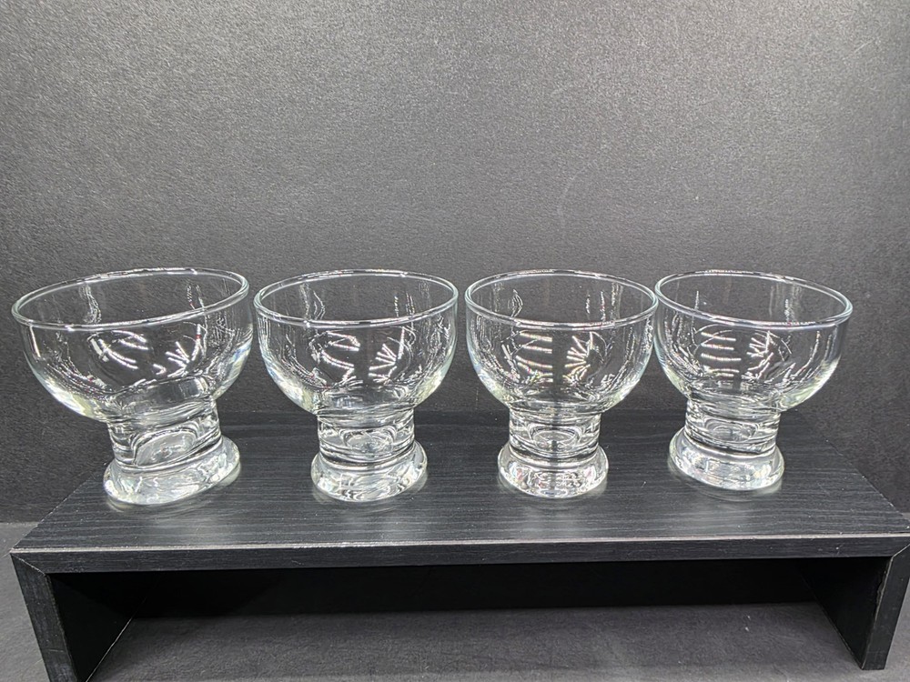4 Vintage Footed Cordial Glasses Clear 3″ Tall Cocktail Punch Juice Barware