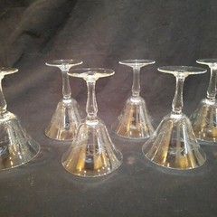 Lot of 6 Elegant Wheel Cut Stemware Etched Draped Leaves and Dots Vintage