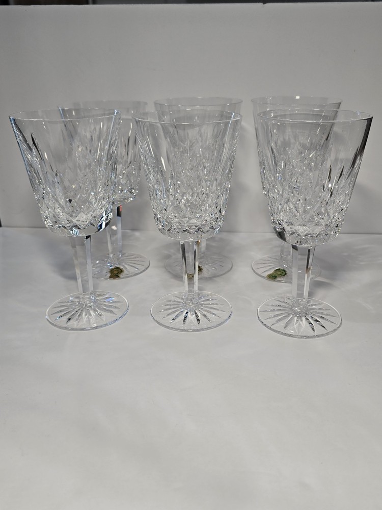 6pc Waterford 6.75″ Crystal Lismore Water Wine Goblets Glasses Claret