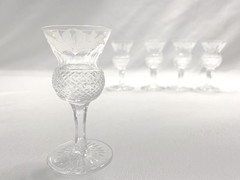 EDINBURGH CRYSTAL THISTLE CORDIAL GLASSES SET 5 w 2 SET AVAIL VTG ACID ETCH MARK