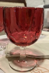Vintage Bartlett Collins Thumbprint Cranberry Red Glass Goblet, 7 Available