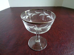 Luminarc France Silver Rim Laurel Leaf Etched Sherbet Champagne Stemware Glass